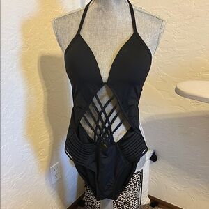 Kenneth Cole New York Black Halter One-Piece Swimsuit